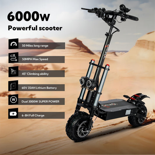 Electric Scooter With Seat, 6000W Power Dual Motor Top Speed 50MPH 60V 35Ah Battery 50 Miles Range, 11 Inch Off - Road Tires For Street Commuting And Limit Offroad - 9 Boss Studio Mp3 store