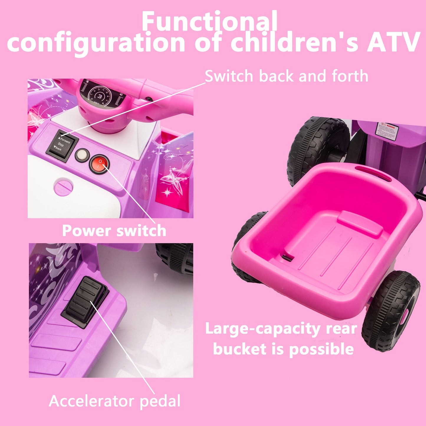6V Battery Powered Kids Electric Vehicle, Kids Ride On ATV, 4 Wheeler Quad W Headlights, MP3, USB, Volume Control, Large Seat, Electric Ride On Toys Best Gifts For Age 3 - 6 Years Old - 9 Boss Studio Mp3 store