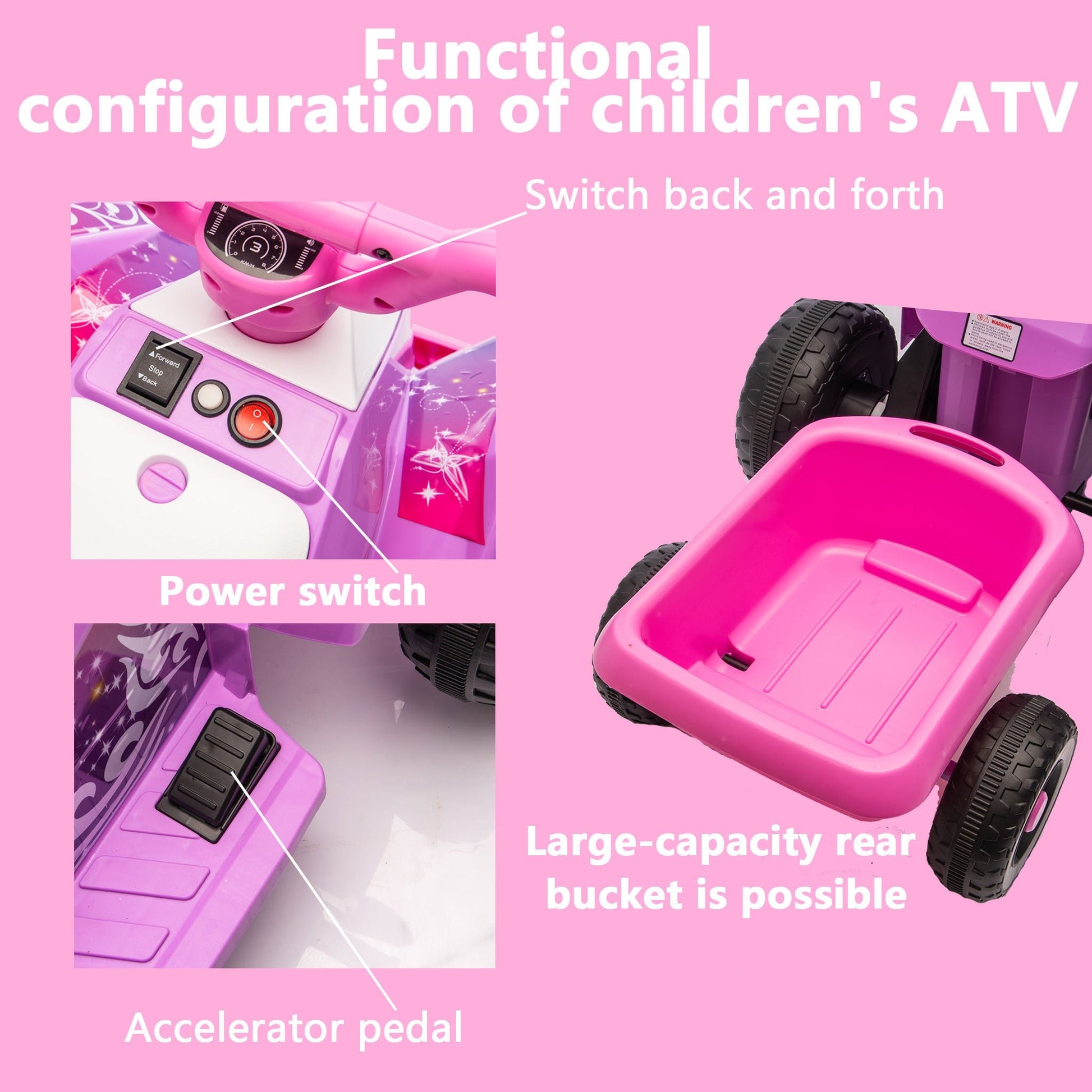 6V Battery Powered Kids Electric Vehicle, Kids Ride On ATV, 4 Wheeler Quad W Headlights, MP3, USB, Volume Control, Large Seat, Electric Ride On Toys Best Gifts For Age 3 - 6 Years Old - 9 Boss Studio Mp3 store