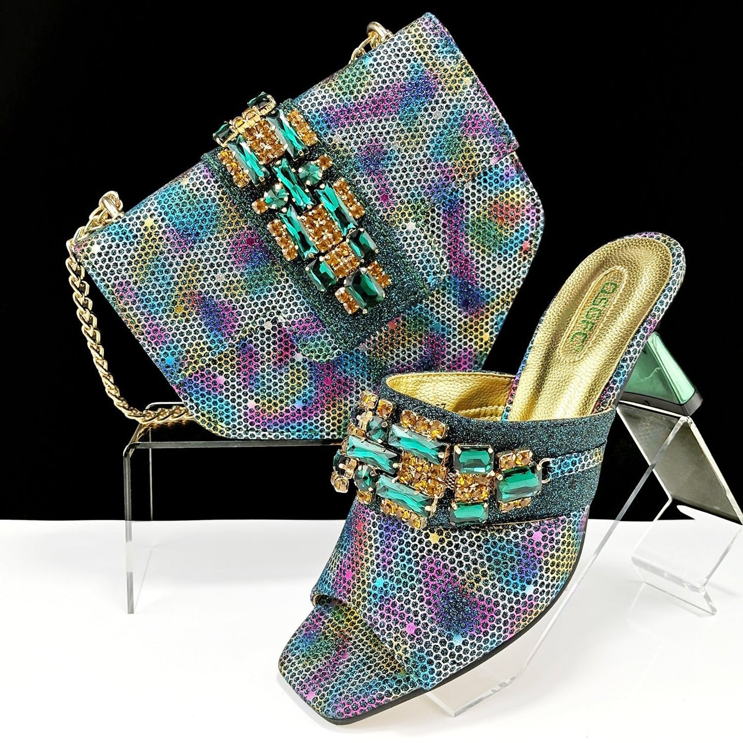 Women's Shoes And Bags Suit Camouflage Fabric Drill Buckle Decorative Casual High Heel Slippers - 9 Boss Studio Mp3 store
