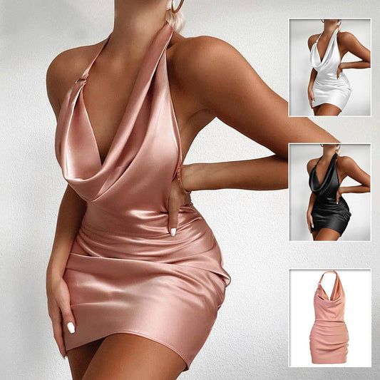 Satin Party Dress V Neck Backless Mini Sleeveless Summer Party Dress - 9 Boss Studio Mp3 store