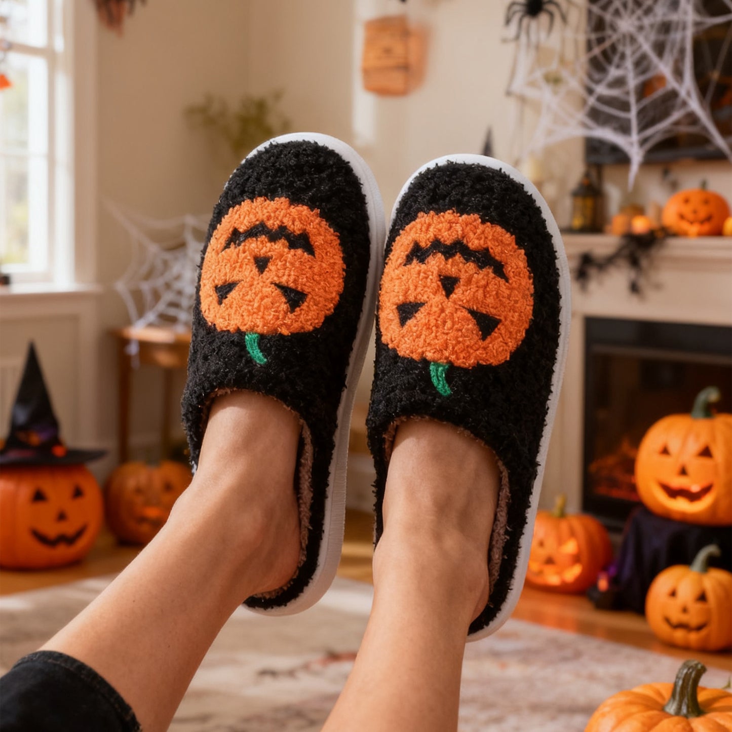 Halloween Pumpkin Cartoon Slippers Warm Winter Slippers Men And Women Couples Indoor House Shoes - 9 Boss Studio Mp3 store
