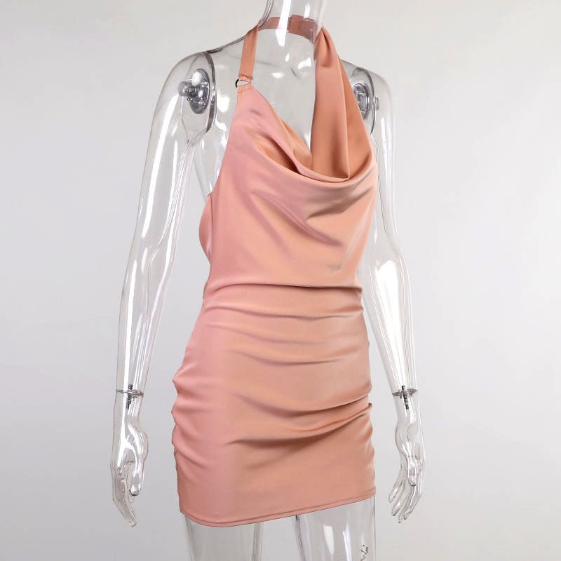 Satin Party Dress V Neck Backless Mini Sleeveless Summer Party Dress - 9 Boss Studio Mp3 store