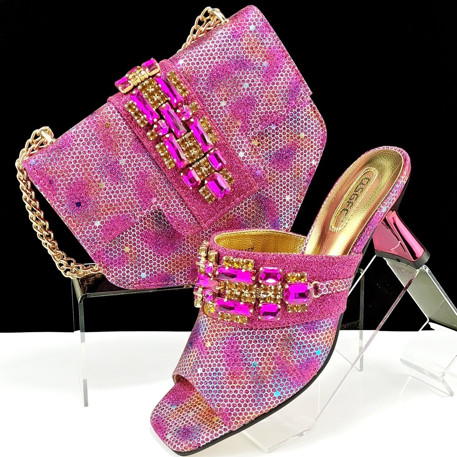 Women's Shoes And Bags Suit Camouflage Fabric Drill Buckle Decorative Casual High Heel Slippers - 9 Boss Studio Mp3 store