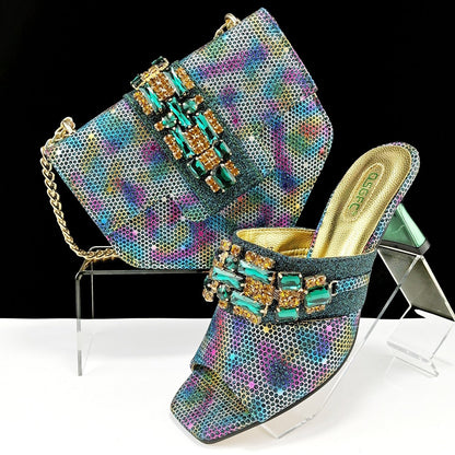 Women's Shoes And Bags Suit Camouflage Fabric Drill Buckle Decorative Casual High Heel Slippers - 9 Boss Studio Mp3 store