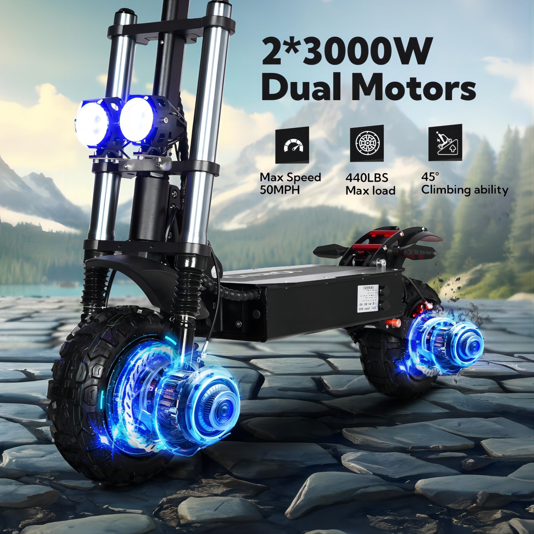 Electric Scooter With Seat, 6000W Power Dual Motor Top Speed 50MPH 60V 35Ah Battery 50 Miles Range, 11 Inch Off - Road Tires For Street Commuting And Limit Offroad - 9 Boss Studio Mp3 store