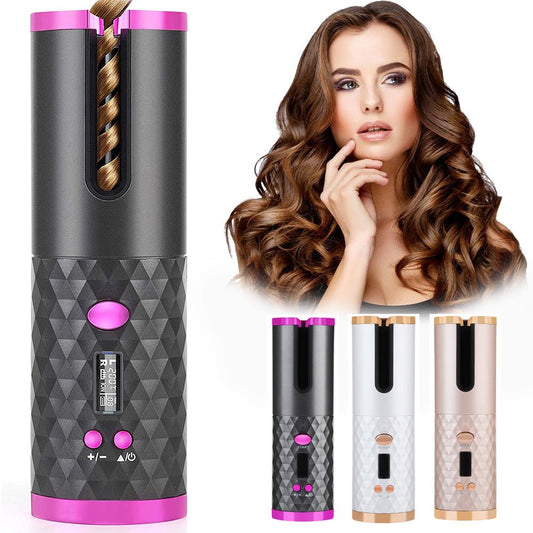 Rechargeable Automatic Hair Curler Women Portable Hair Curling Iron LCD Display Ceramic Curly Rotating Curling Wave Styer - 9 Boss Studio Mp3 store
