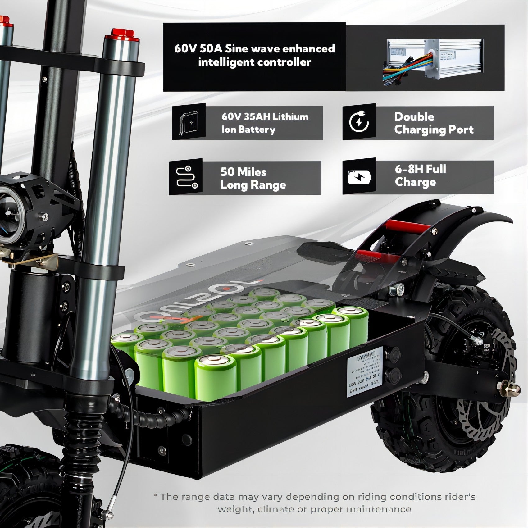 Electric Scooter With Seat, 6000W Power Dual Motor Top Speed 50MPH 60V 35Ah Battery 50 Miles Range, 11 Inch Off - Road Tires For Street Commuting And Limit Offroad - 9 Boss Studio Mp3 store